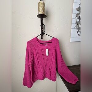 Women's Pink Cable Knit Sweater